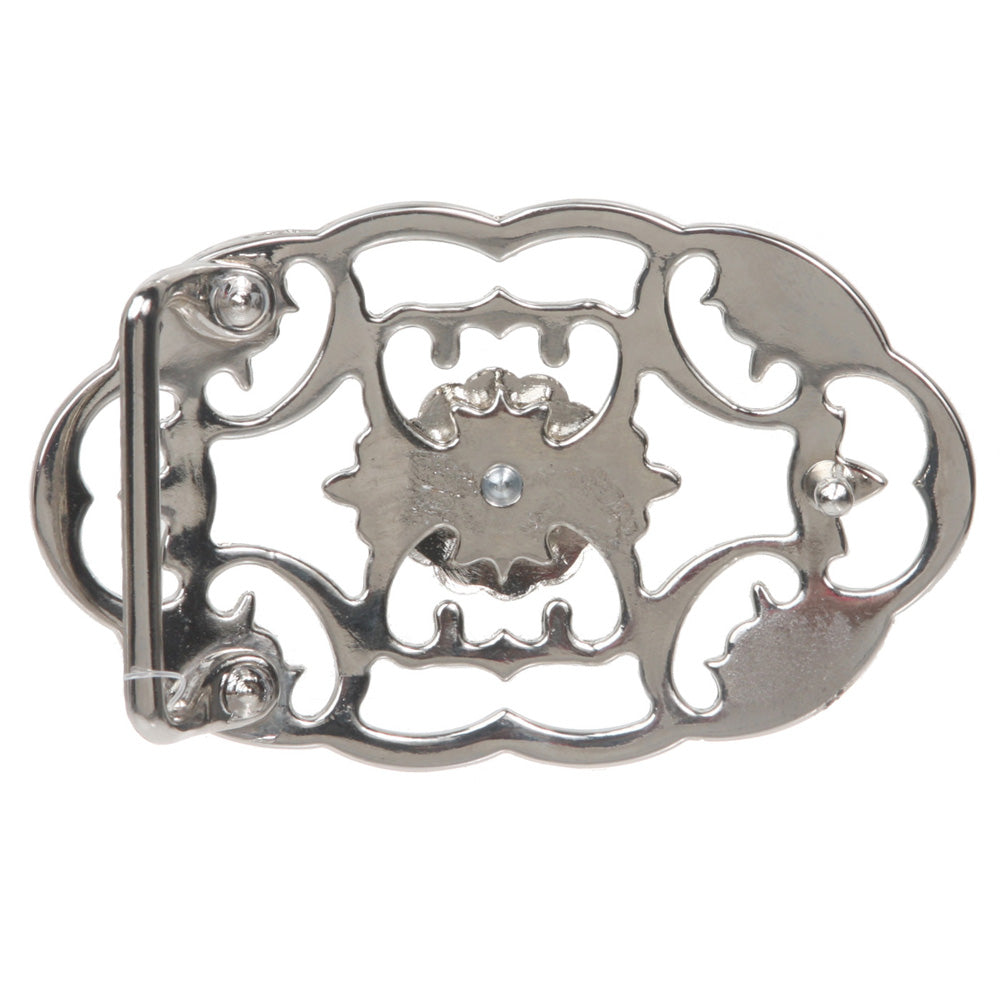 Perforated Oval Rhinestone Flower Belt Buckle