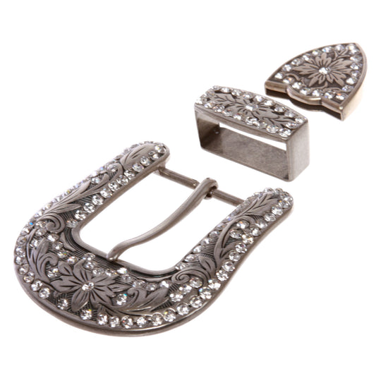 Western Rhinestone Belt Buckle Set for Replacement or Leather Craft 1-1/2"
