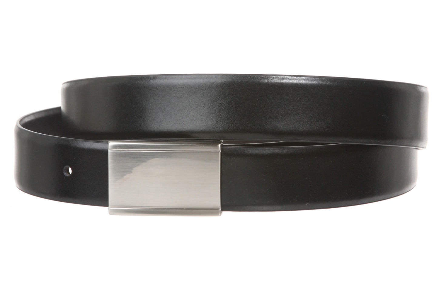 Men's 1 1/8" Rectangular Black Cut-To-Fit One-Size-Fits-All Feather Edged Plain Leather Dress Belt
