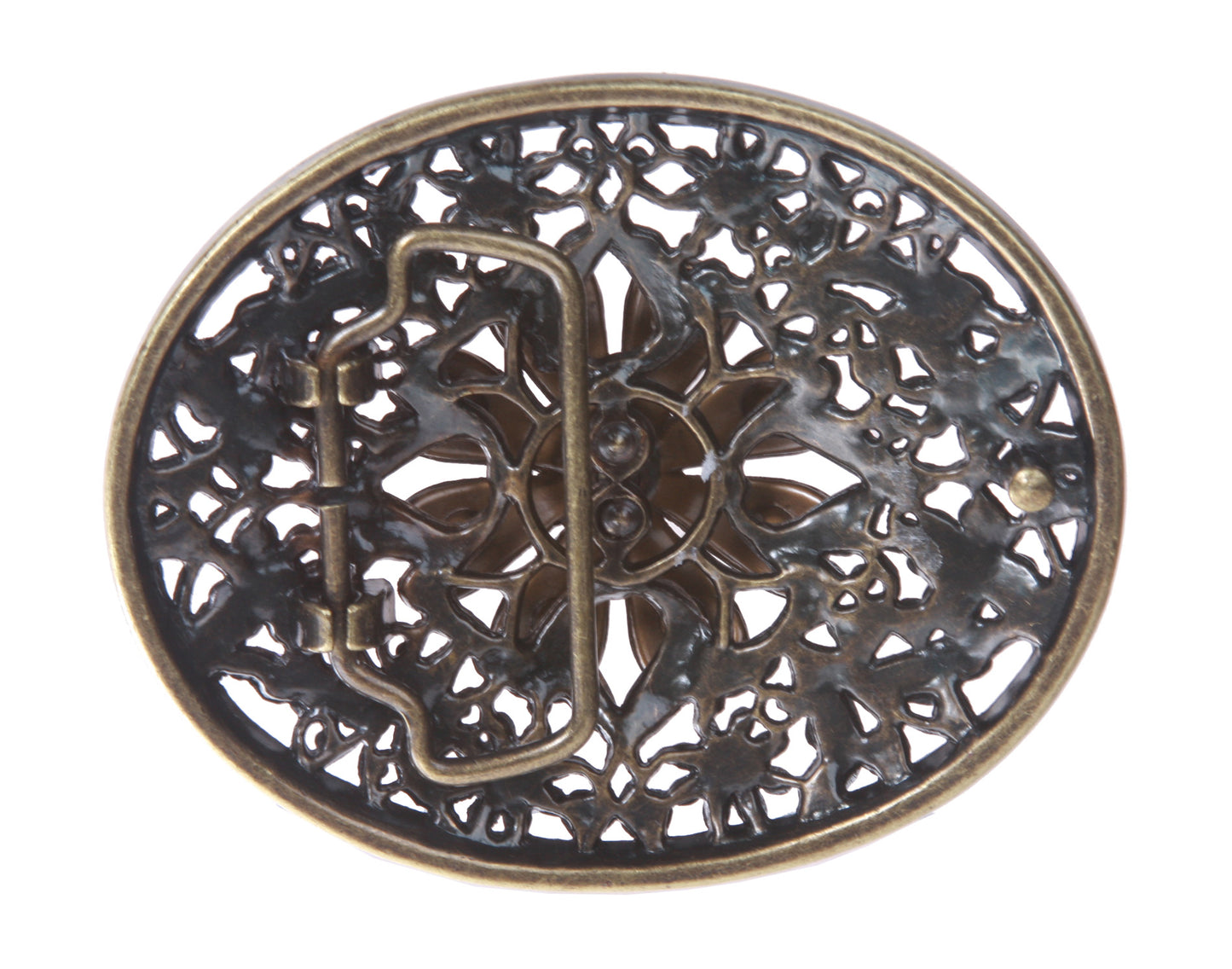 Perforated Oval Topaz Rhinestone Flower Belt Buckle