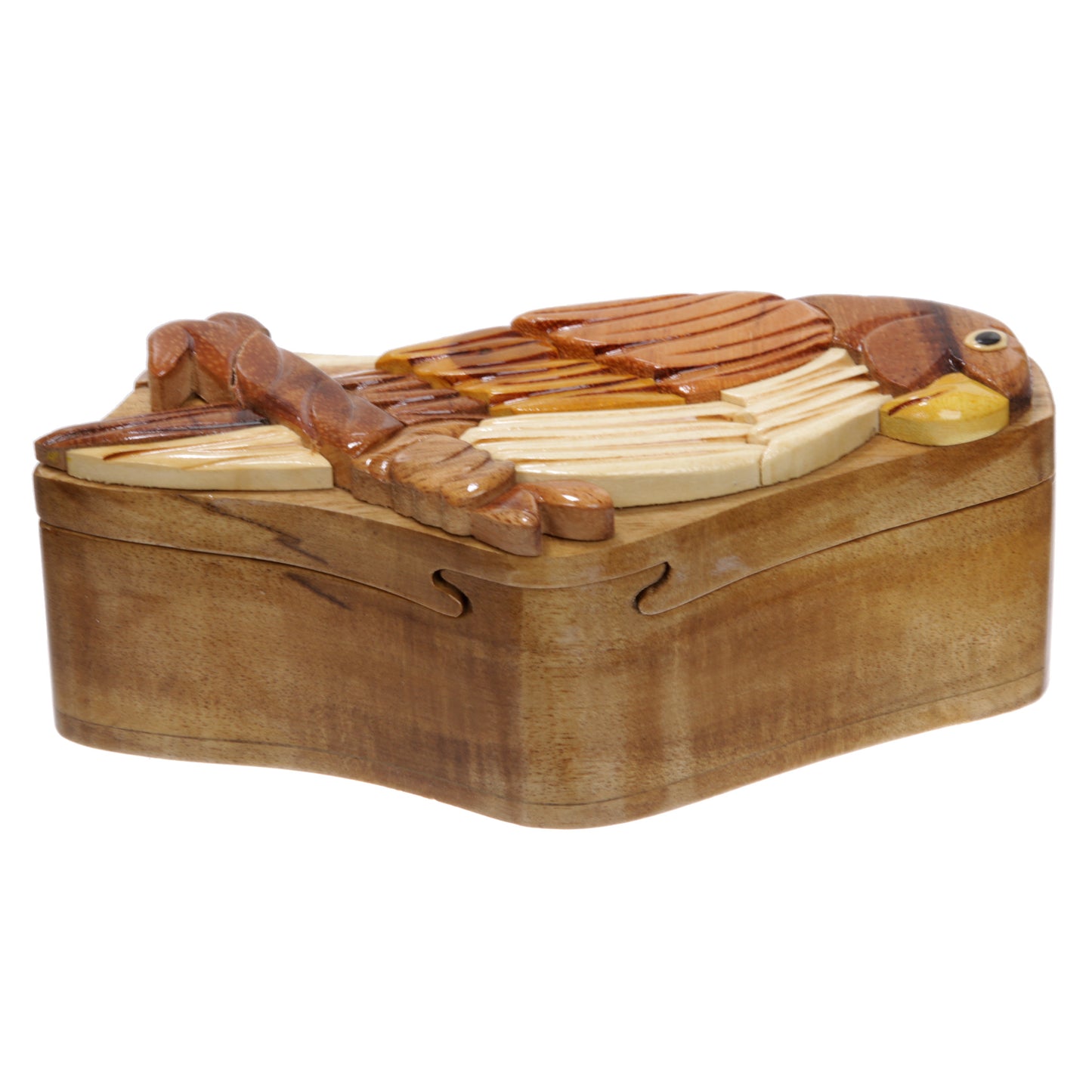 Handcrafted Wooden Parrot/Bird Shape Secret Jewelry Puzzle Box - Parrot