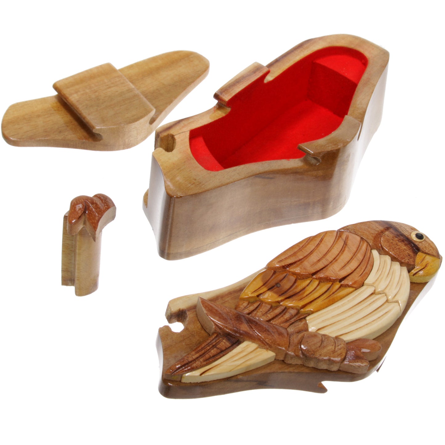 Handcrafted Wooden Parrot/Bird Shape Secret Jewelry Puzzle Box - Parrot