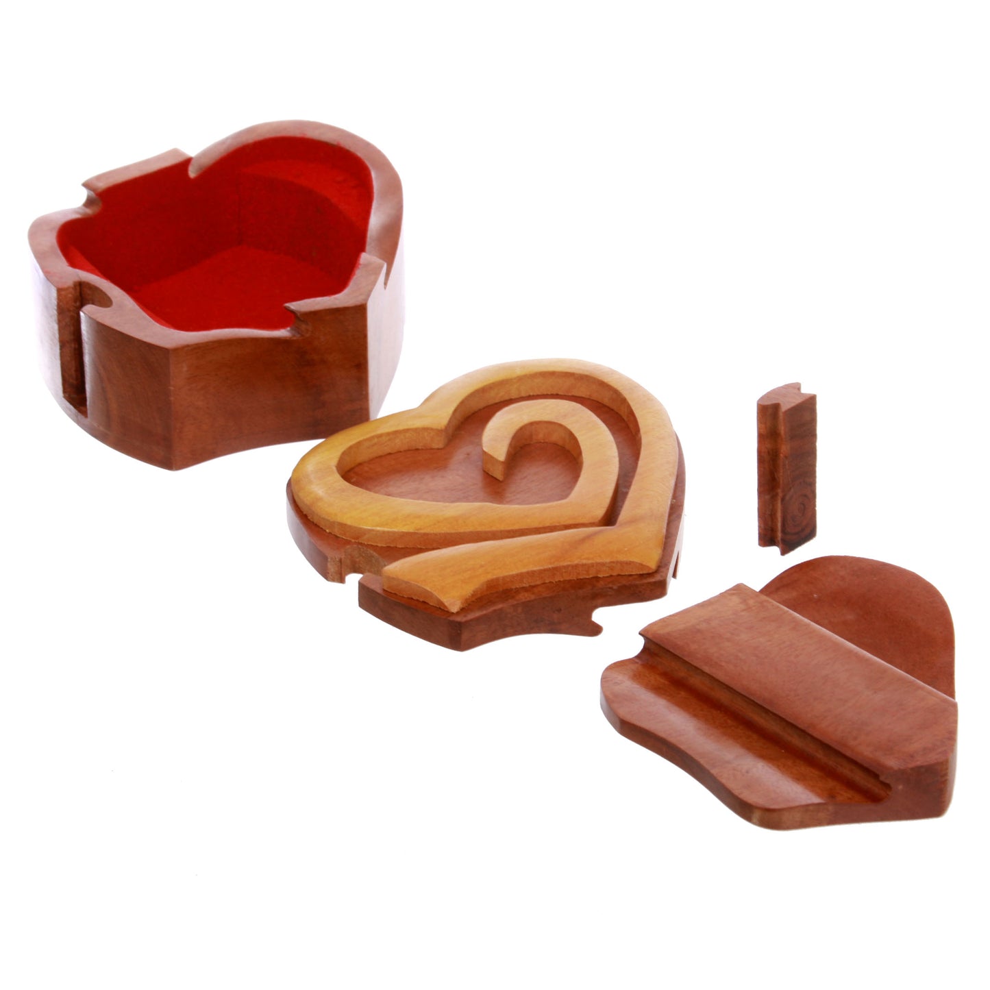 Double Interlink Entwined Hearts Handcrafted Wooden Secret Jewelry Puzzle Box - Hearts