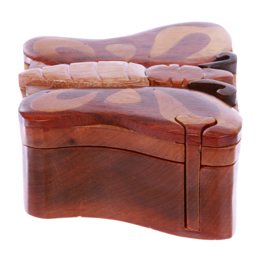 Butterfly Handcrafted Wooden Secret Jewelry Puzzle Box - Butterfly