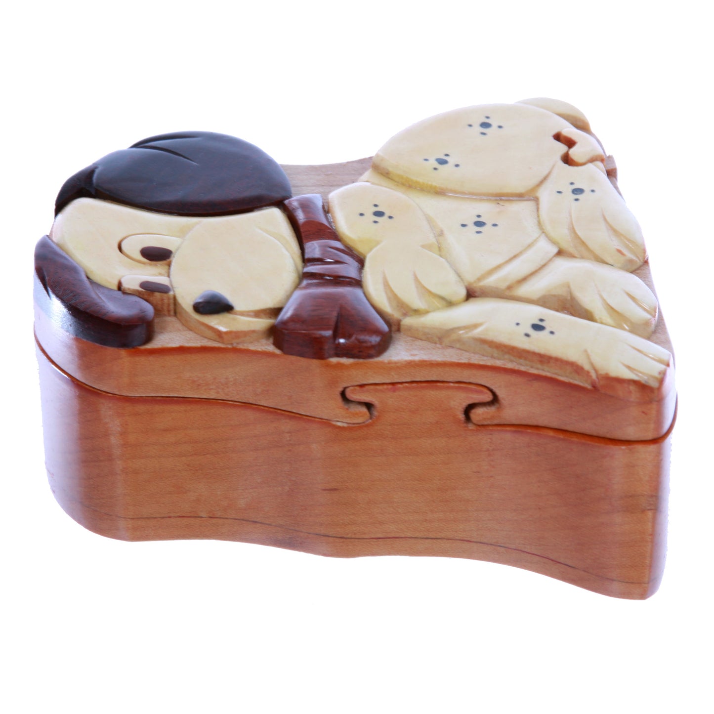Lovely Doggy Puppy Handcrafted Wooden Dinosaur Secret Jewelry Puzzle Box - Dog