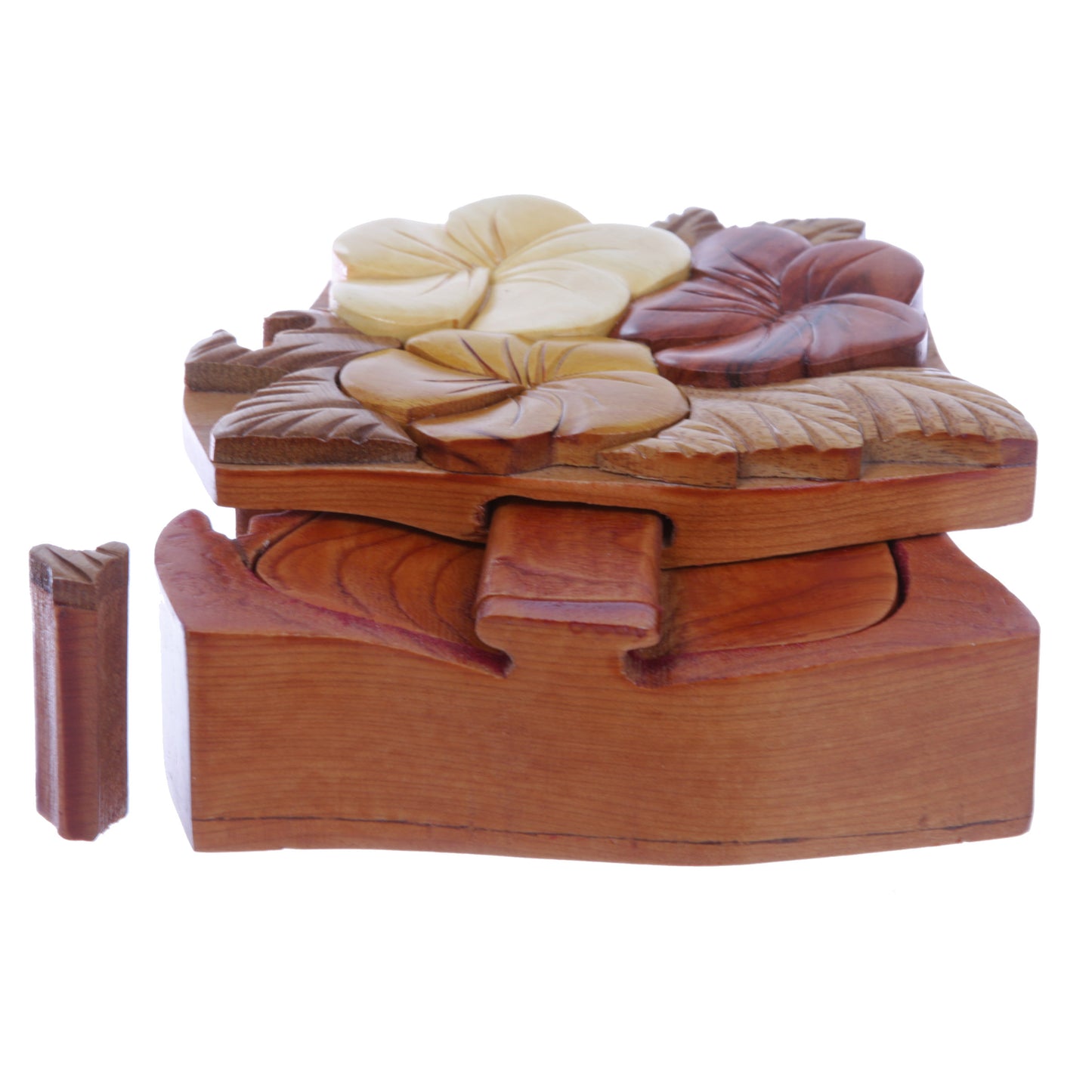 Handcrafted Wooden Flowers Shape Secret Jewelry Puzzle Box - Flowers