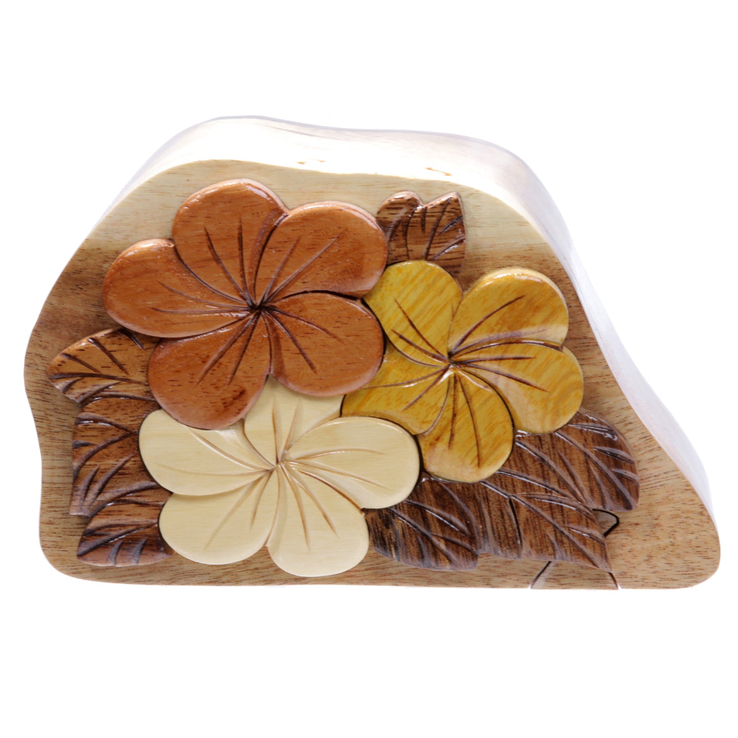 Handcrafted Wooden Flowers Shape Secret Jewelry Puzzle Box - Flowers