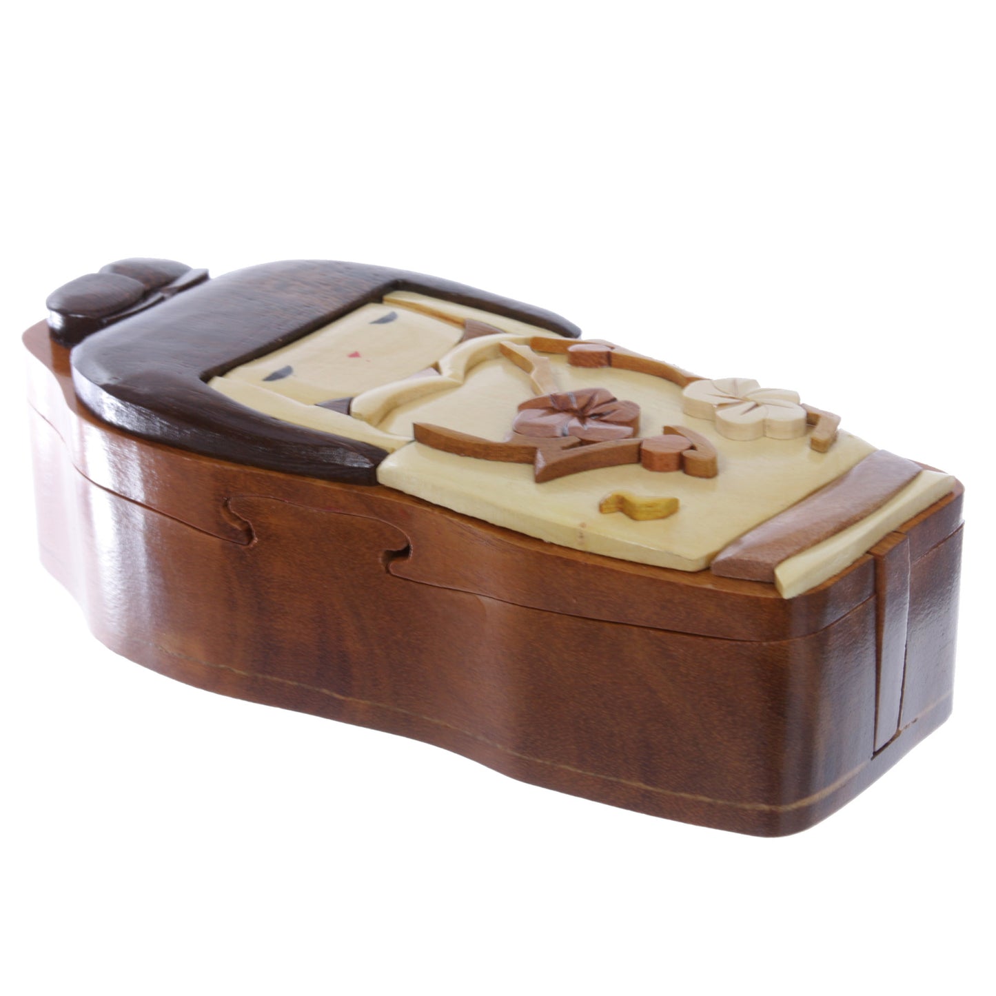 Handcrafted Wooden Japanese Doll Secret Jewelry Puzzle Box - Doll