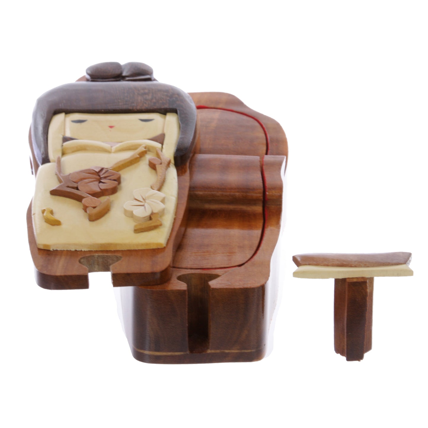 Handcrafted Wooden Japanese Doll Secret Jewelry Puzzle Box - Doll