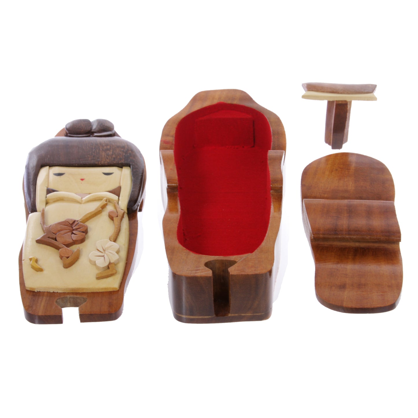 Handcrafted Wooden Japanese Doll Secret Jewelry Puzzle Box - Doll