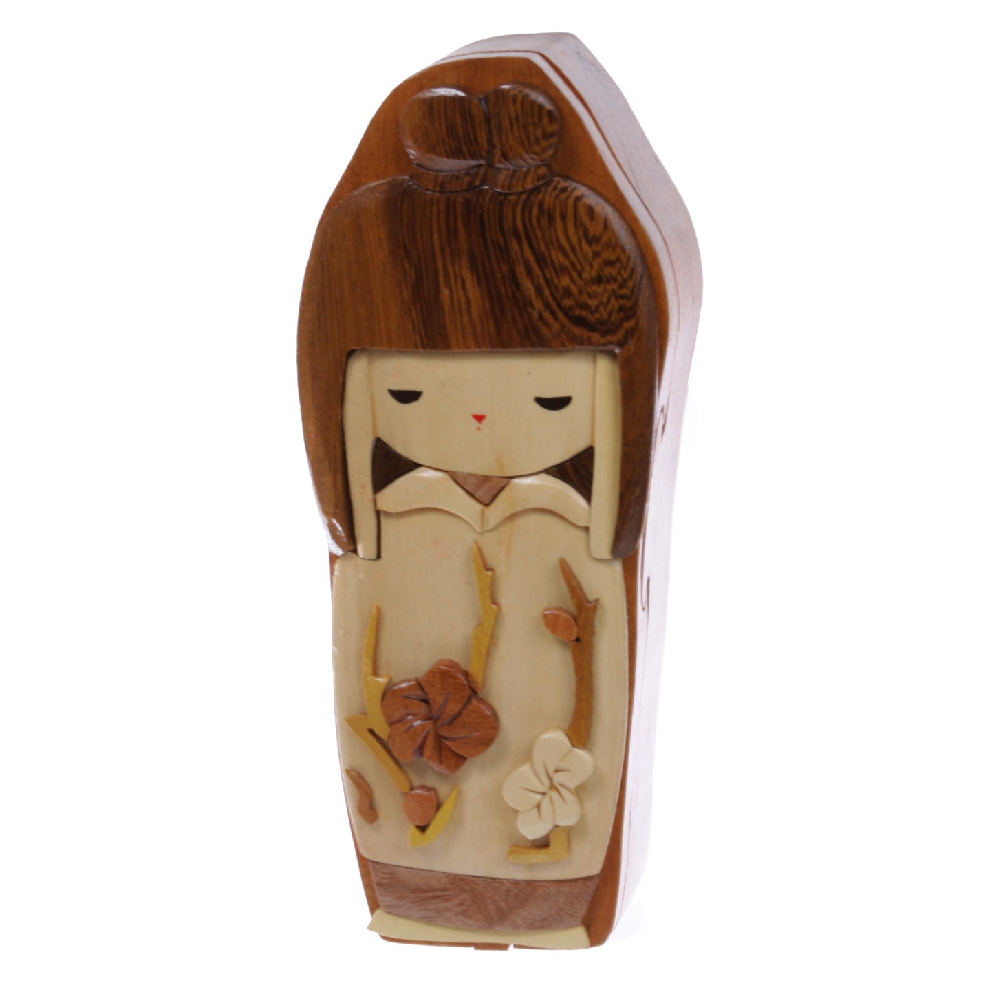 Handcrafted Wooden Japanese Doll Secret Jewelry Puzzle Box - Doll