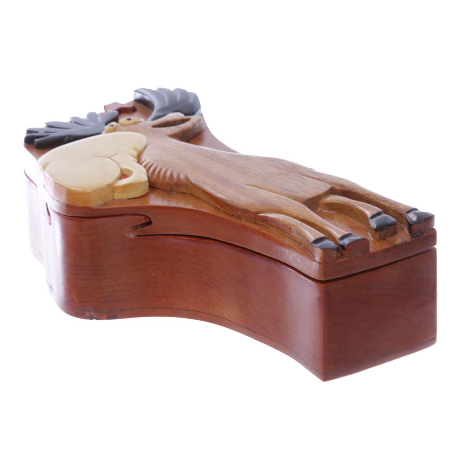 Handcrafted Wooden Deer Shape Oval Secret Jewelry Puzzle Box - Deer