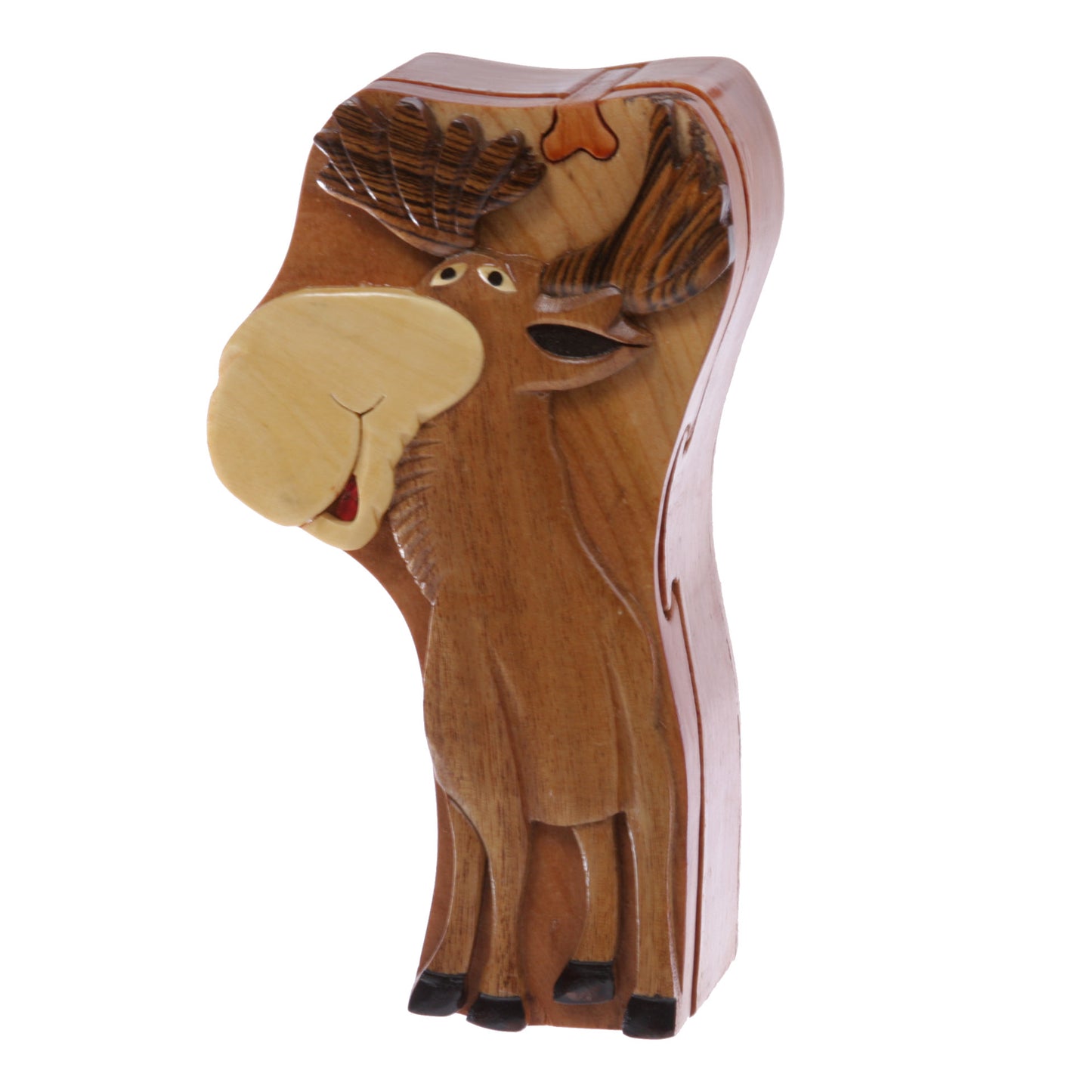 Handcrafted Wooden Deer Shape Oval Secret Jewelry Puzzle Box - Deer