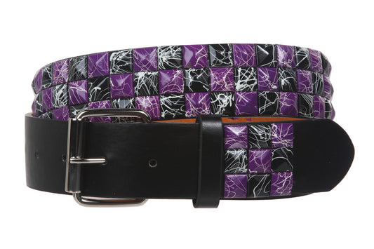 Snap On 1 1/2" Purple & Black Checkerboard Punk Rock Studded Belt