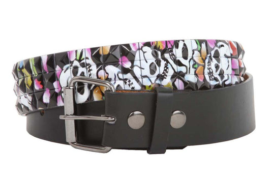 Snap On 1 1/2" Printed Gun Skull Punk Rock Studded Belt