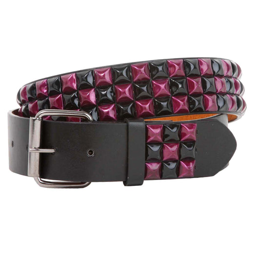 Snap On 1 1/2" Wine & Black Checkerboard Punk Rock Studded Belt