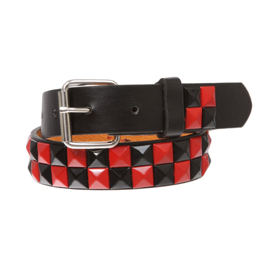 Kids' Checkerboard Studded Belt – 1" Faux Leather, Snap-On
