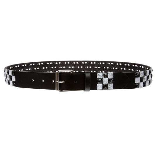 Snap On 1 1/2" White & Black Checkerboard Punk Rock Studded Belt