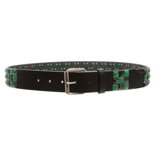 Snap On 1 1/2" Green & Black Checkerboard Punk Rock Studded Belt