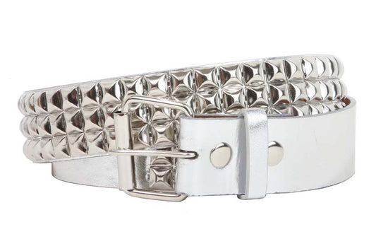 Snap On 1 1/2" Metallic Silver Punk Rock Studded Belt