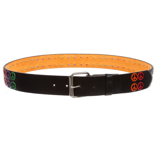 Snap On Peace Sign Concho Leather Belt - Rainbow or Silver options