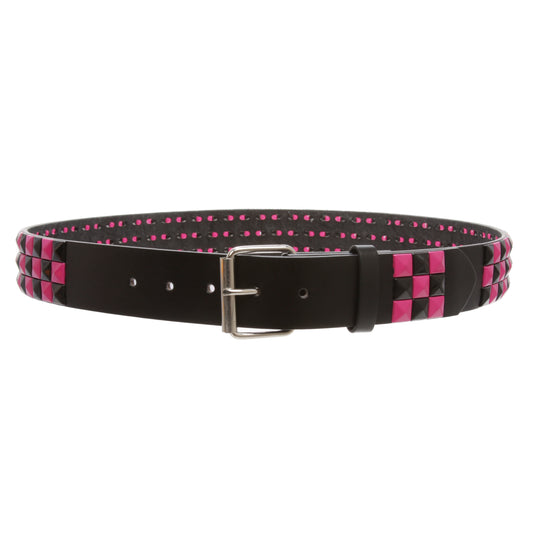 Snap On 1 1/2" Fuchsia & Black Checkerboard Punk Rock Studded Belt