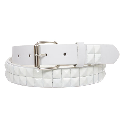 Skinny Pyramid Studded Punk Belt - Snap-On Roller Buckle