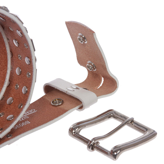 Snap On Oil Cowhide Rhinestone Punk Rock Star Vintage Leather Bling Belt