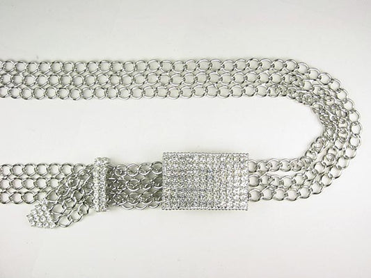 Ladies SQUARE Clear Rhinestone Belt Buckle Metal Chain Belt
