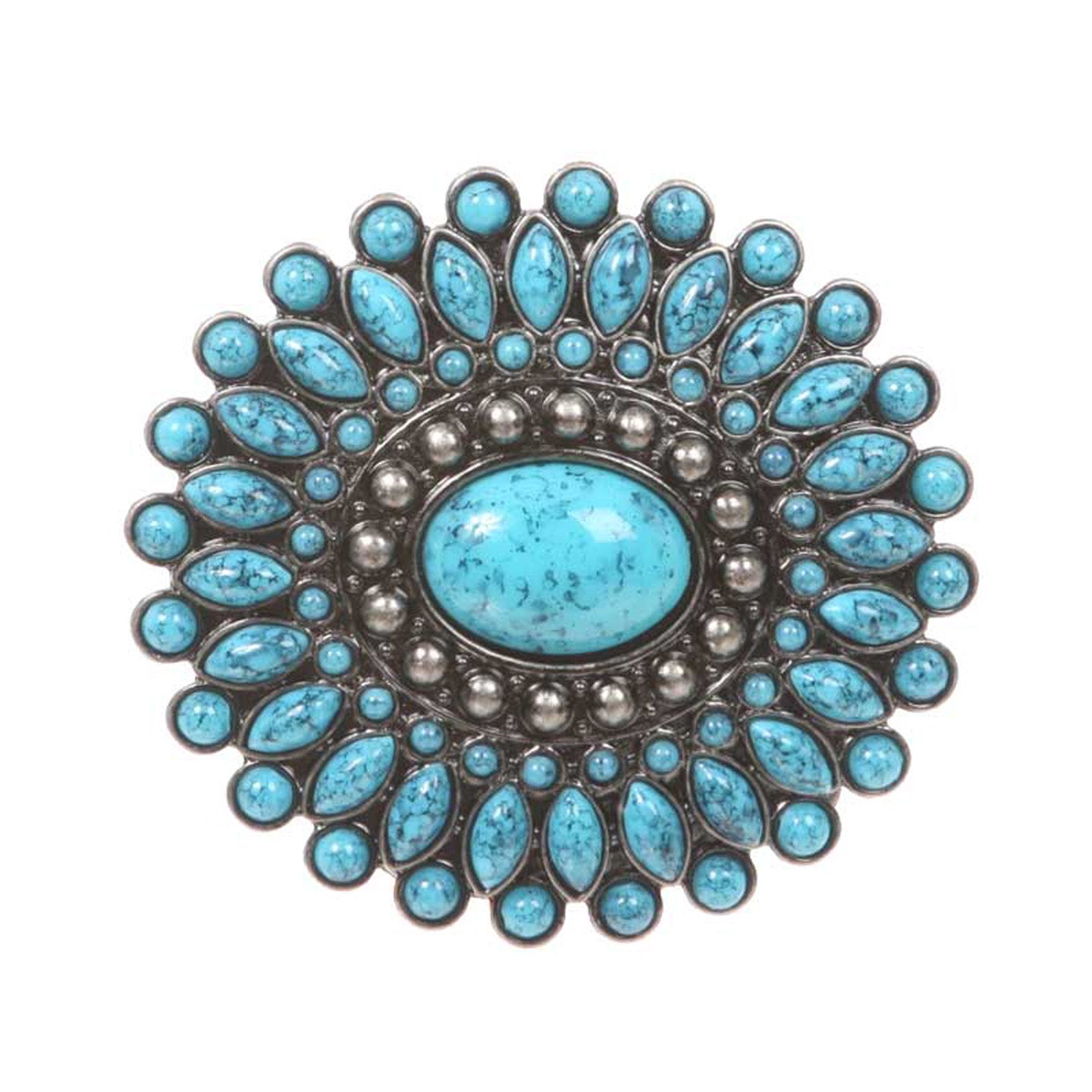 Oval Flower Turquois Stone Belt Buckle