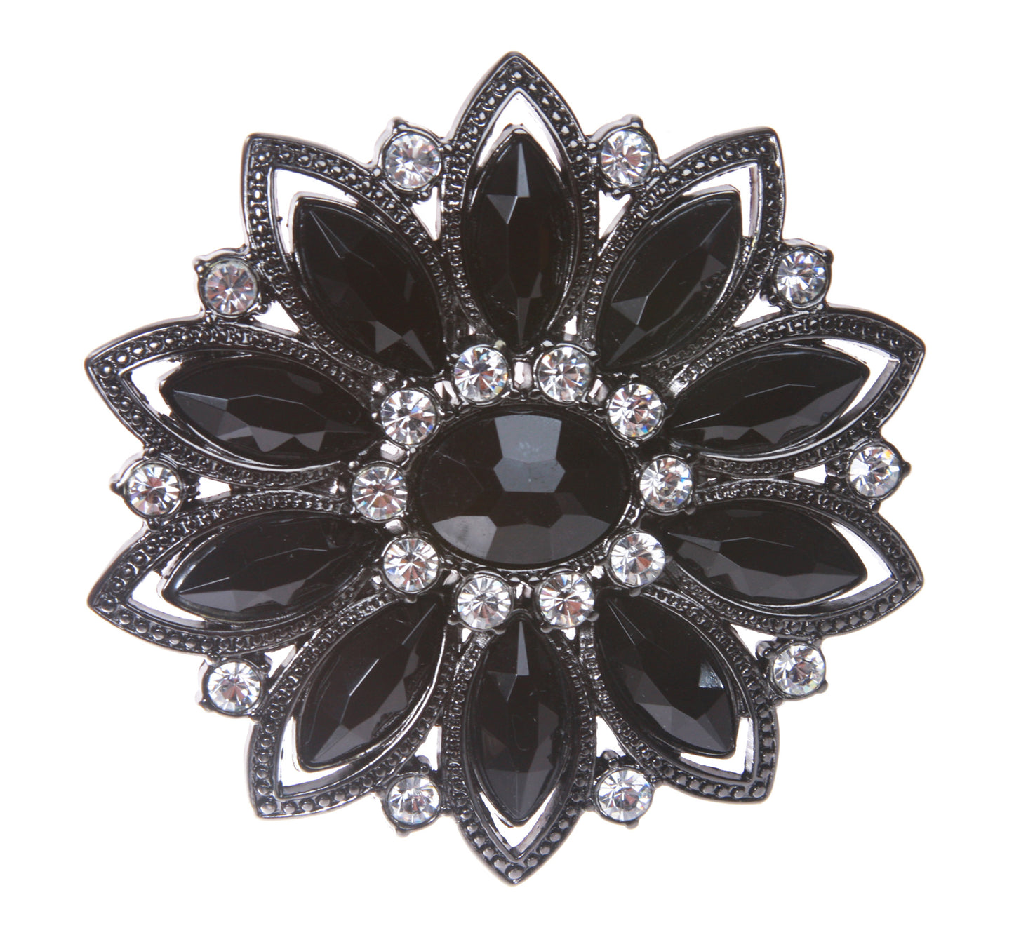 Black Rhinestone Flower Belt Buckle