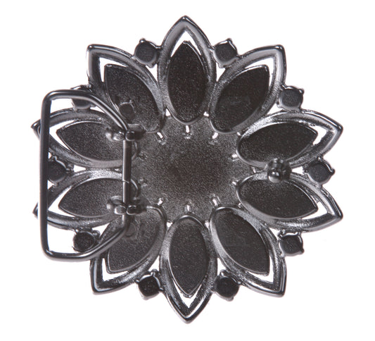 Black Rhinestone Flower Belt Buckle