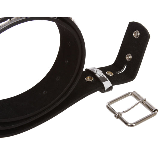 Snap On Art work Skull Cross Bone Tattoo Print Punk Rock Silver Star Studded Leather Belt