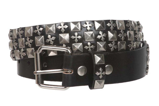 1 1/2" Snap on Punk Rock Star Studs & Cross Leather Belt