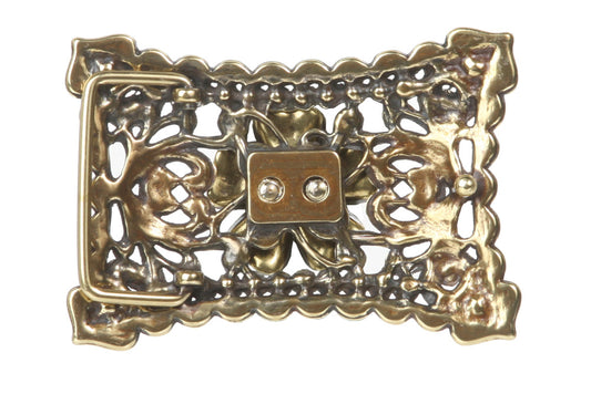 Perforated Rectangle Rhinestone Flower Belt Buckle