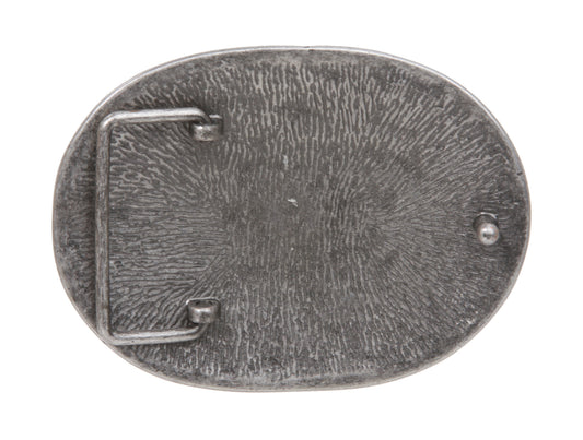 Oval Cross Rhinestone Flower Antique Silver Hammered Belt Buckle