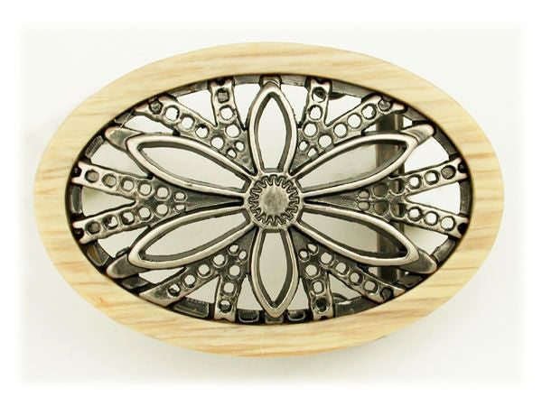 Oval Wood Frame Flower Belt Buckle
