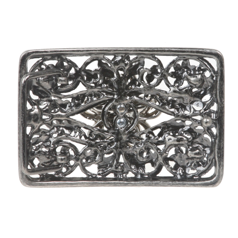 Rectangle Rhinestone Flower Cut-out Perforated Belt Buckle