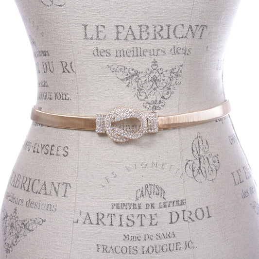 Women's Rhinestone Skinny Knot Buckle Piece Stretch Waist Chain Belt