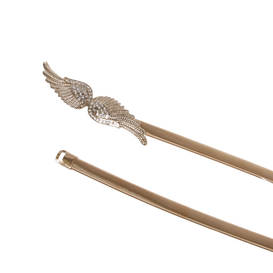 Women's Gold Metal Skinny Elastic Belt With Angel Wings buckling