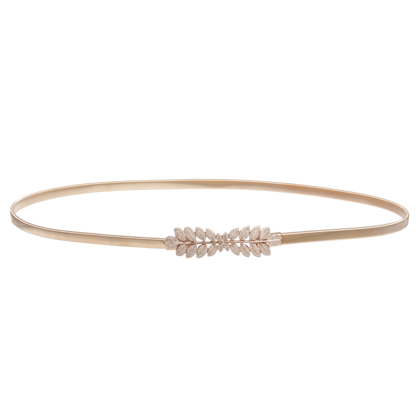 Women's Gold Metal Dress Thin Elastic Belt With Leaf Buckling