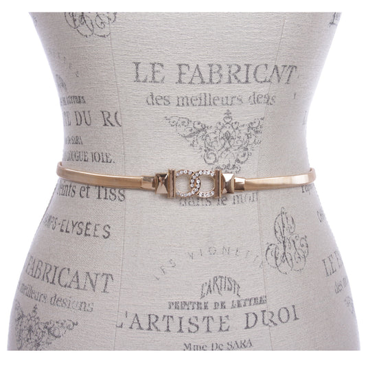 Elastic Skinny Waist Belt Gold Metal Stretchy Chain Dress Belts for Women Girls