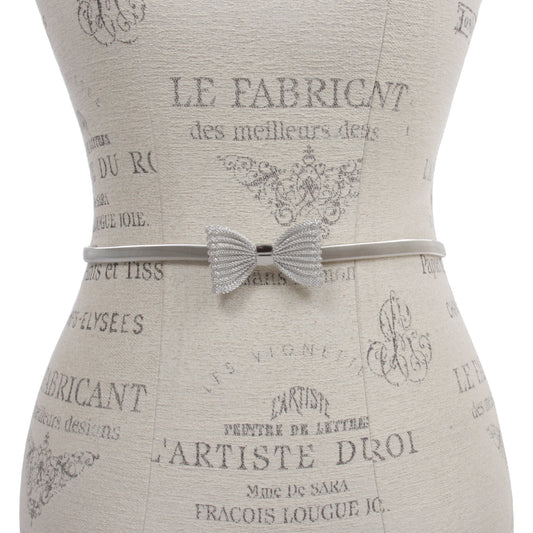 Women's Silver Metal Skinny Elastic Belt With Bow Tie Designed For Buckling
