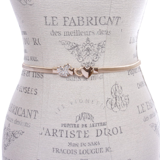 Women's Rhinestone Heart Skinny LOVE Buckle Piece Stretch Waist Chain Belt