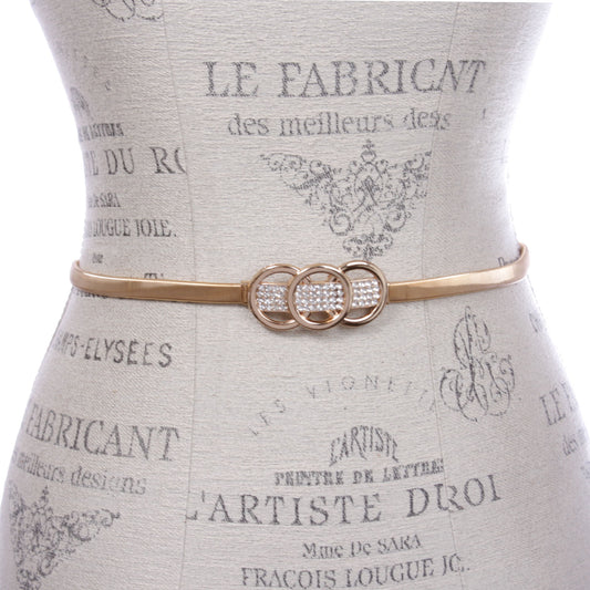 Women's Rhinestone Skinny Elastic Metal Stretch Waist Chain Belt
