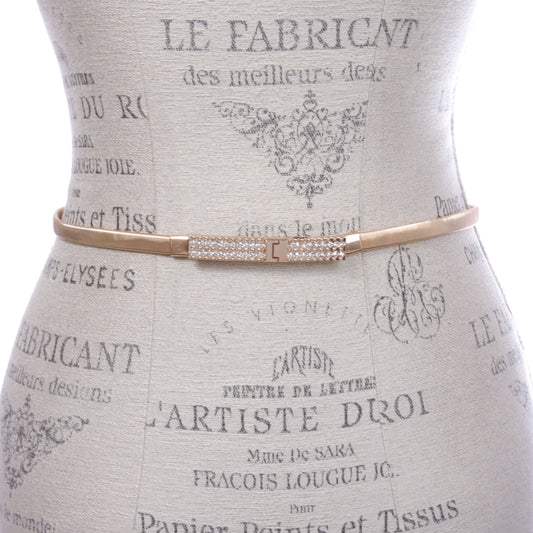 Women's Rhinestone Skinny Rectangular Elastic Chain Punk Wedding Belt Piece Stretch Waistband