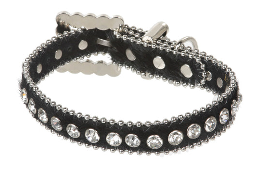3/4" (20 mm) W Faux Zebra/Leopard Fur Rhinestone Dog Collar