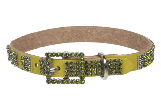 5/8" (15 mm) Genuine Leather Rhinestone Dog Collar