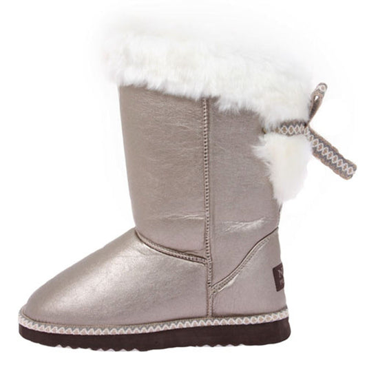 NINO 12" Metallic Faux Shearling Boot with Ribbon