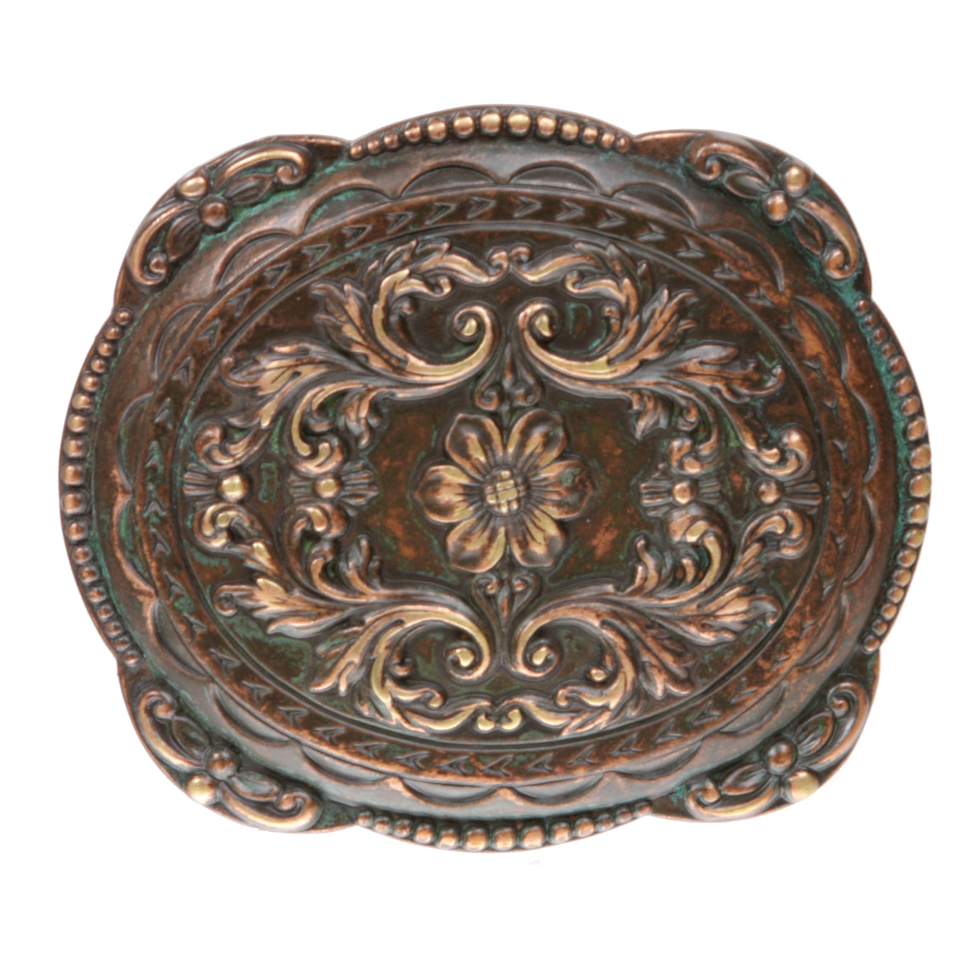 Western Vintage Brass Oval Belt Buckle with Patina on Random Spots